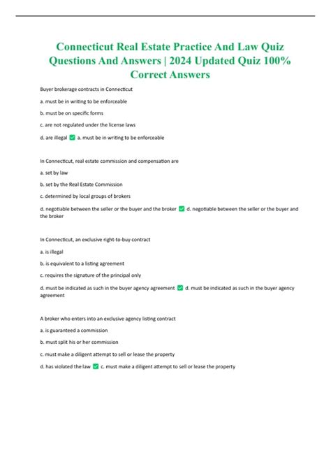 Connecticut Real Estate Practice And Law Quiz Questions And Answers ...
