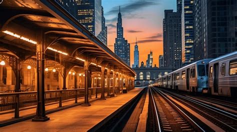 Premium AI Image | A beautiful sunset in the city of Chicago trains subway