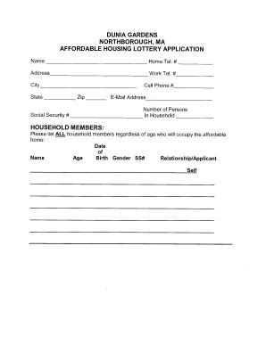 MA Affordable Housing Lottery Application - Blank Fillable Template ...