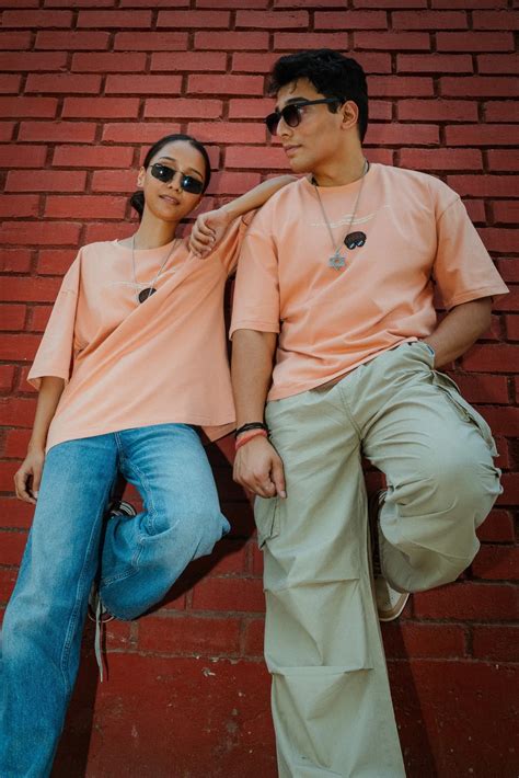 Unisex Oversized Peach Cotton T-Shirt with Back Cartoon Graphic ...