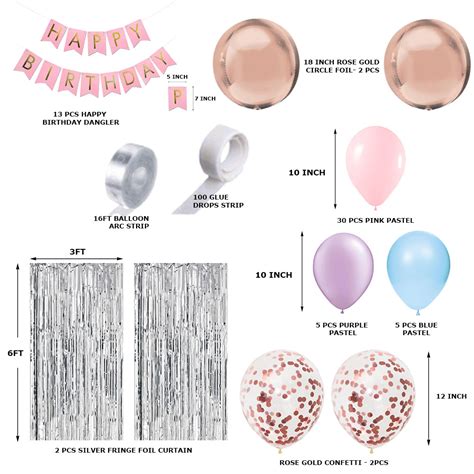 61 Pcs DIY Happy Birthday Kit - Pink Purple Pastel Balloons, Silver Fr ...