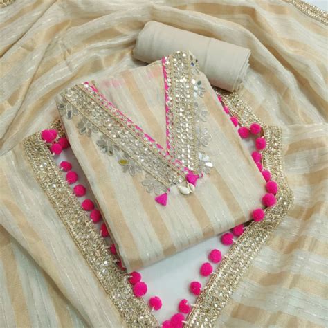 Set 26-30th Jan - Designer Beige Organza - Heavy V-Neck Concept - With ...