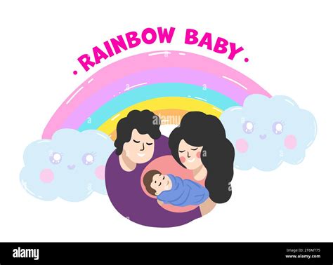 National Rainbow Baby Day card. Happy family with little child, rainbow ...