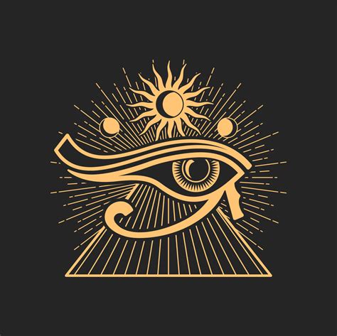 Horus eye ancient Egyptian sign, pyramid and sun 11948761 Vector Art at Vecteezy