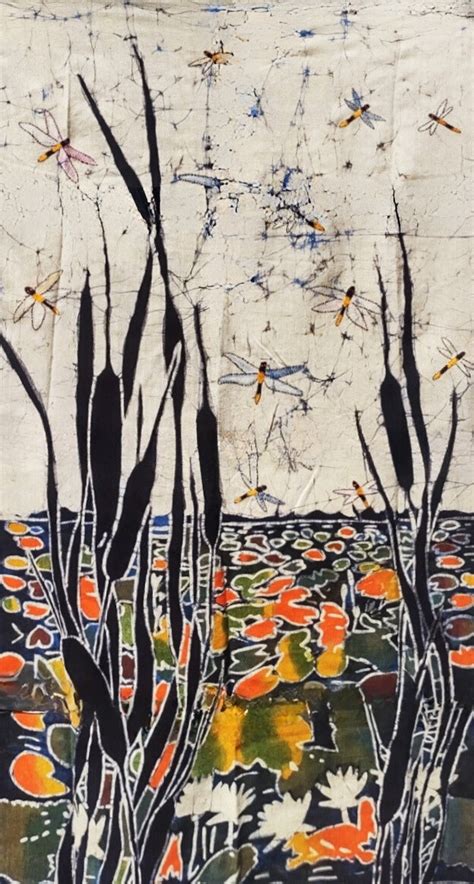 Handmade Lotus Pond in Batik and Kantha Art