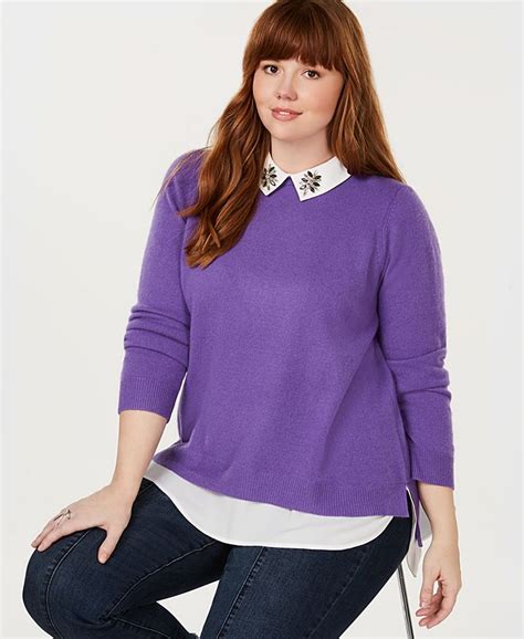 Charter Club Plus Size Pure Cashmere Layered-Look Sweater, Created for ...