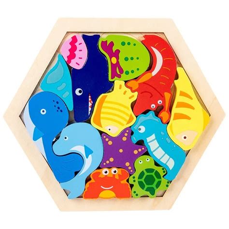 3D Hexagon Puzzle Board Wooden Cartoon - MyLittleTales