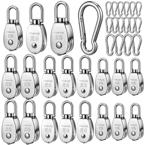 Tandefio 16 Pcs Single Pulley Block 304 Stainless Steel Swivel Pulley ...