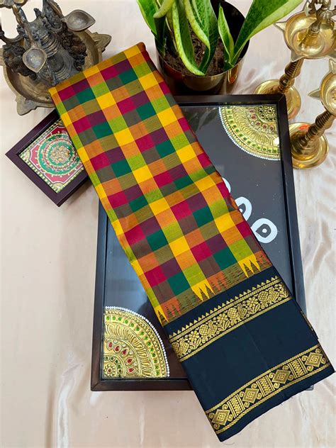 9 colors Madras checks Kanjivaram Handloom pure zari silk saree | Indriya