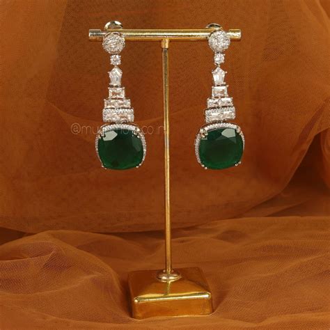 Shop Silver Plated Emerald Green Diamond Earrings