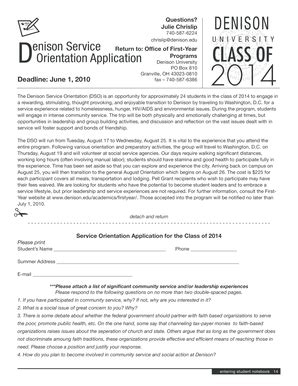 Fillable Online Service Orientation Application for the Class of 2014 ...