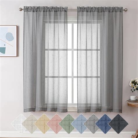 Aiyufeng Gray Sheer Curtains 54 Inch Length 2 Panel Set, Fresh ...