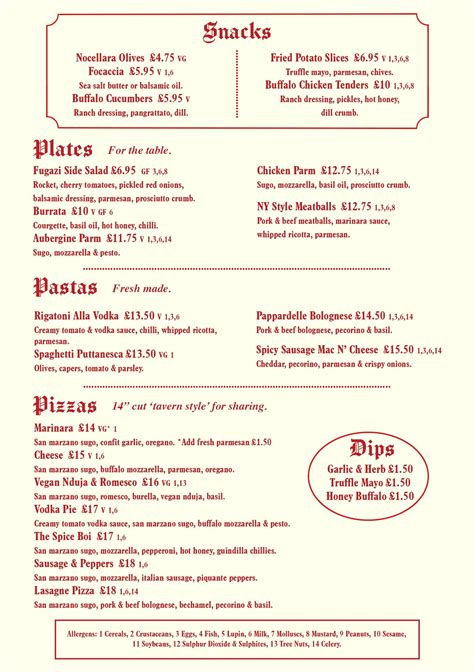 Food Menus — WEST SIDE TAVERN