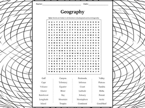 Image result for Geography Word Search Printable