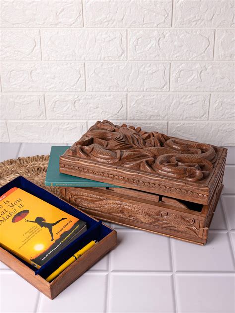 Dragon Design Walnut Wood Storage Box | Shop Now