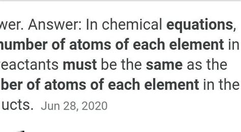 The number of atoms of each elements should be same on each side of a ...