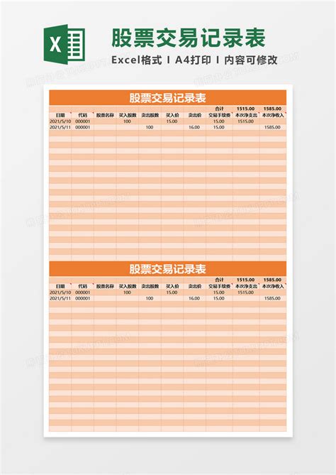 股票交易记录表Excel模板下载_熊猫办公