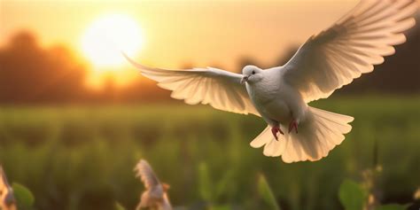 White Dove Flying on Sunset Background, Bird of Peace Symbol ...