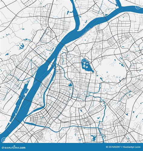Nanjing Vector Map. Detailed Map of Nanjing City Administrative Area. Cityscape Panorama ...