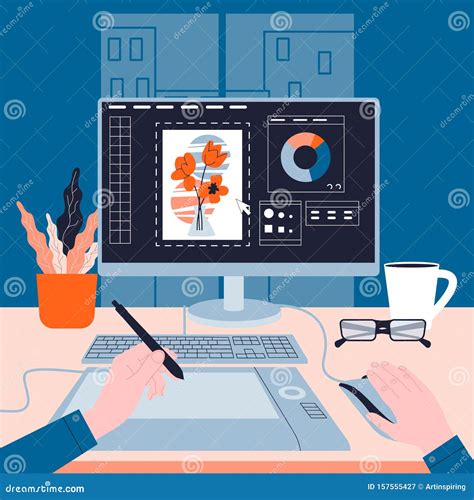 Graphic Designer Working on the Computer. Picture Stock Vector ...