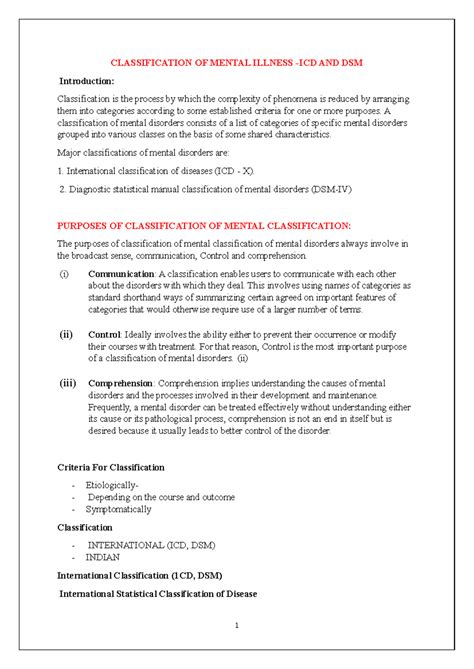Classification of Mental Illness: Overview of ICD and DSM Systems - Studocu