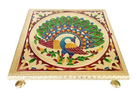DMS RETAIL Small Rajwadi Chowki | Bajot | Pooja Chowki Pata - 8x8 Inch