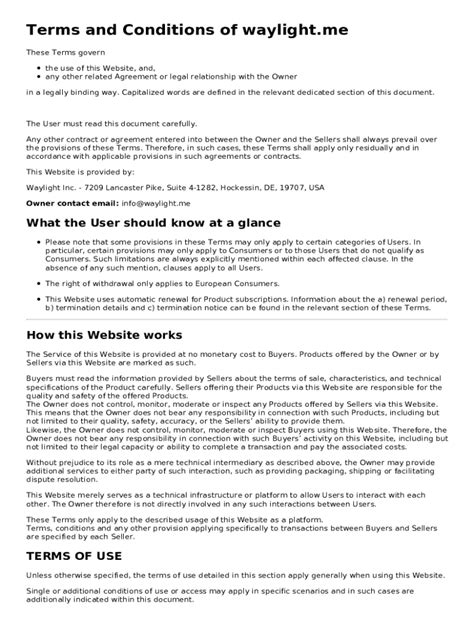 Fillable Online Terms and Conditions of waylight.me Fax Email Print ...