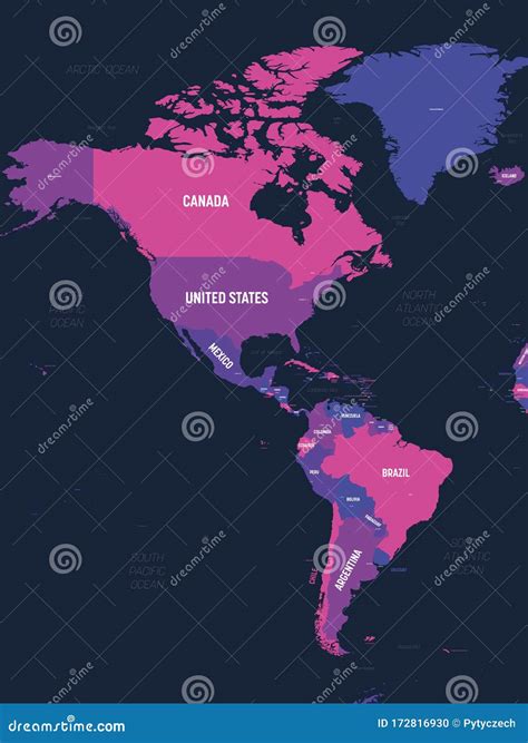 Americas Map. High Detailed Political Map of North and South America Continent with Country ... - map of america continent with countries