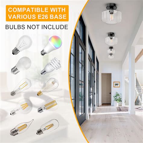 Buy Semi-Flush Mount Ceiling Light,Clear Glass Shade Ceiling Light ...