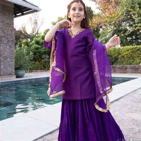 Mumtaz | Deep Purple Chanderi Sharara Set for Girls Ages 1-14 | Klistel ...
