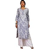 GoSriKi Women's Cotton Blend Chikankari Embroidered Straight Kurti ...