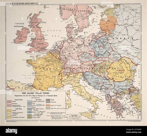 WWI Map: The Allies' Peace Terms, suggestions for the new map of Europe ...