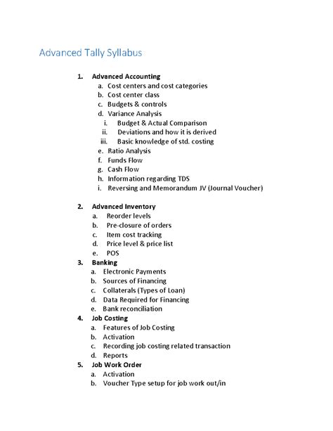 KLi C Advanced Tally Syllabus - Advanced Tally Syllabus Advanced ...