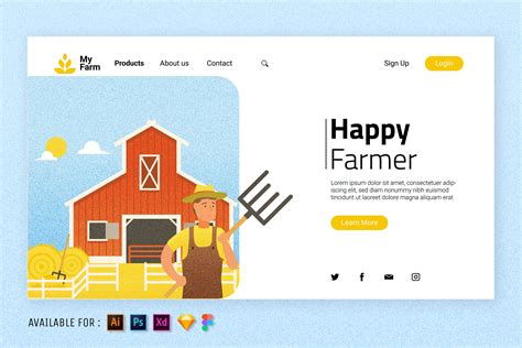 农场设计网站矢量插画 Happy Farmer – Web Illustration-变色鱼