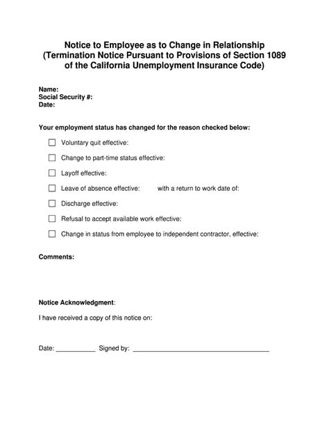 2007 Form CA Notice to Employee as to Change in Relationship - Blank ...