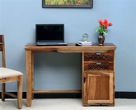 Buy Solid Wood Writing Study Table, Study Laptop Desk with Two Drawers ...