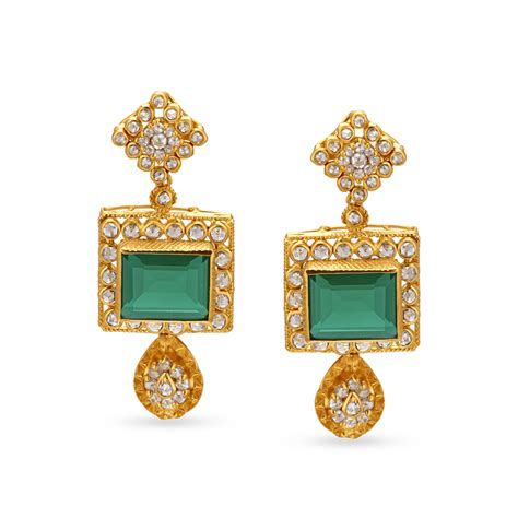 Fancy Rectangular Coloured Stones Studded Gold Necklace Set