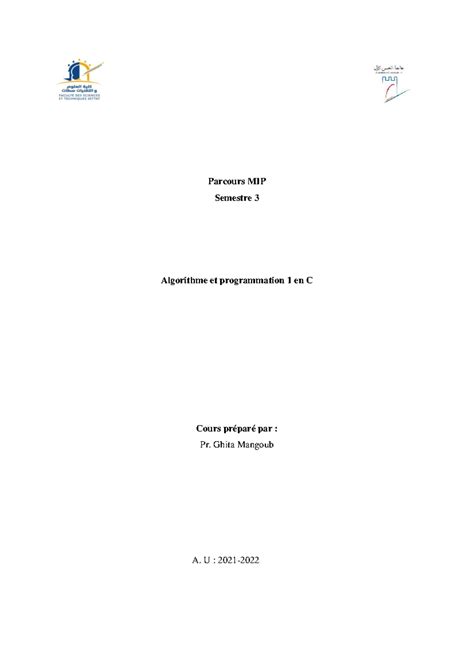 Image result for Algorithme Et Programmation Fst Mipc