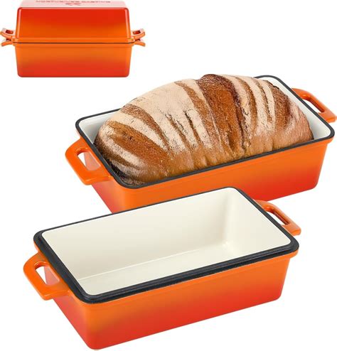 2 in 1 Enameled Cast Iron Bread Pan with Lid, Best Bread Oven, Loaf ...