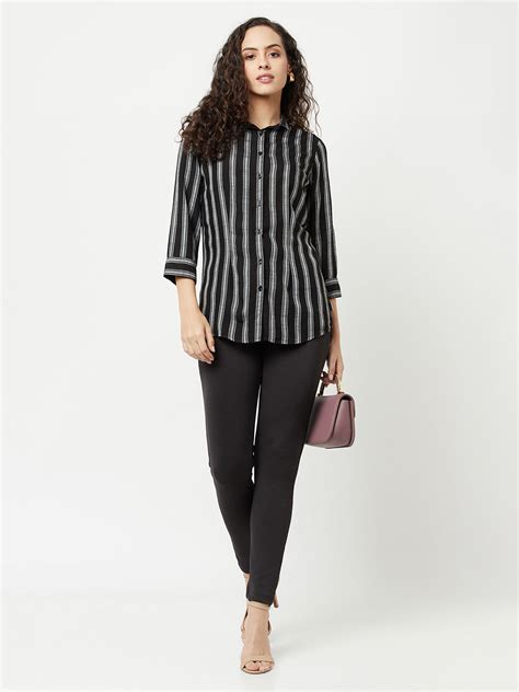 Black Striped High-Low Shirt- Crimsoune Club