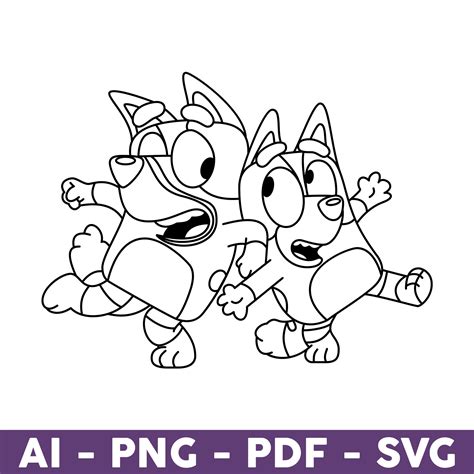 Bluey And Bingo Outline Svg, Bluey Svg, Bingo Svg, Dog Svg, | Inspire Uplift