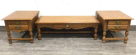 Lot - (3pc) Oak Broyhill End Tables & Coffee Table