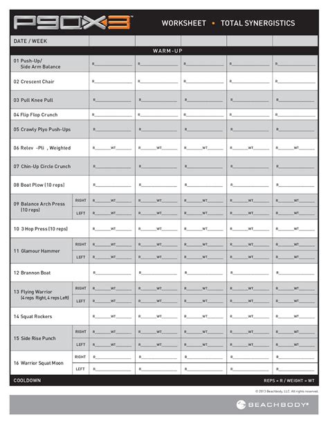 P90X Workout Sheets Printable