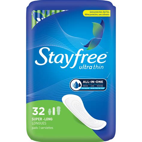 Stayfree Ultra Thin Long Super Pads Without Wings, 32 Ct, Multi-Fluid ...