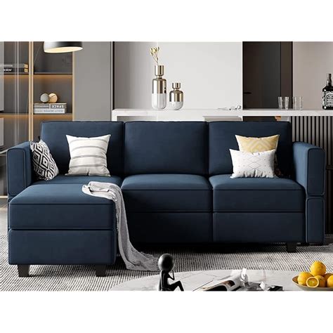 Buy Belffin Convertible Sectional Sofa with Chaise Velvet L Shaped Sofa ...