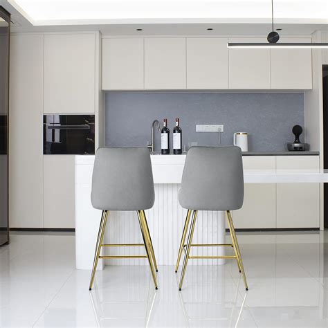 Buy KithKasa Bar Stools Set of 2 with Gold Legs Upholstered Velvet 30 ...