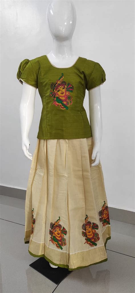 Beautiful South Style Kerala Pattu Pavada with Lining for Girls-SAHEL0 ...