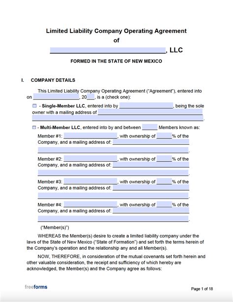 Free New Mexico LLC Operating Agreement Template | PDF | Word
