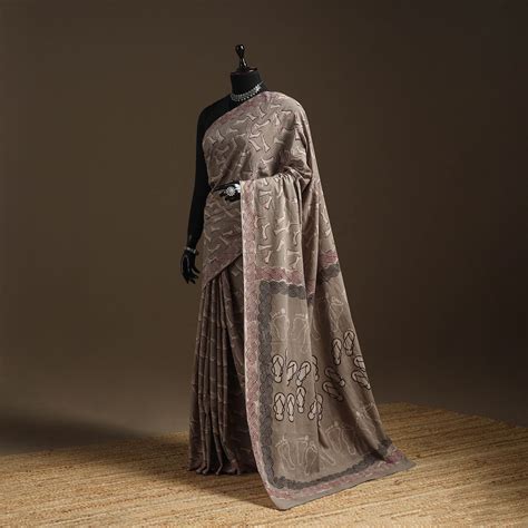 Brown Bindaas Art Natural Dyed Cotton Block Print Saree