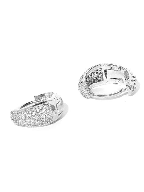 Silver Plated American Diamond Studded Hoop Shaped Bali Earrings – Priyaasi